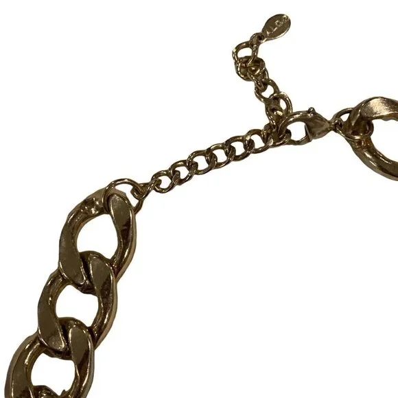 Aldo Statement Necklace Navy Blue Gold Big Chunky Bold Chain Retro Classic - Picture 6 of 12